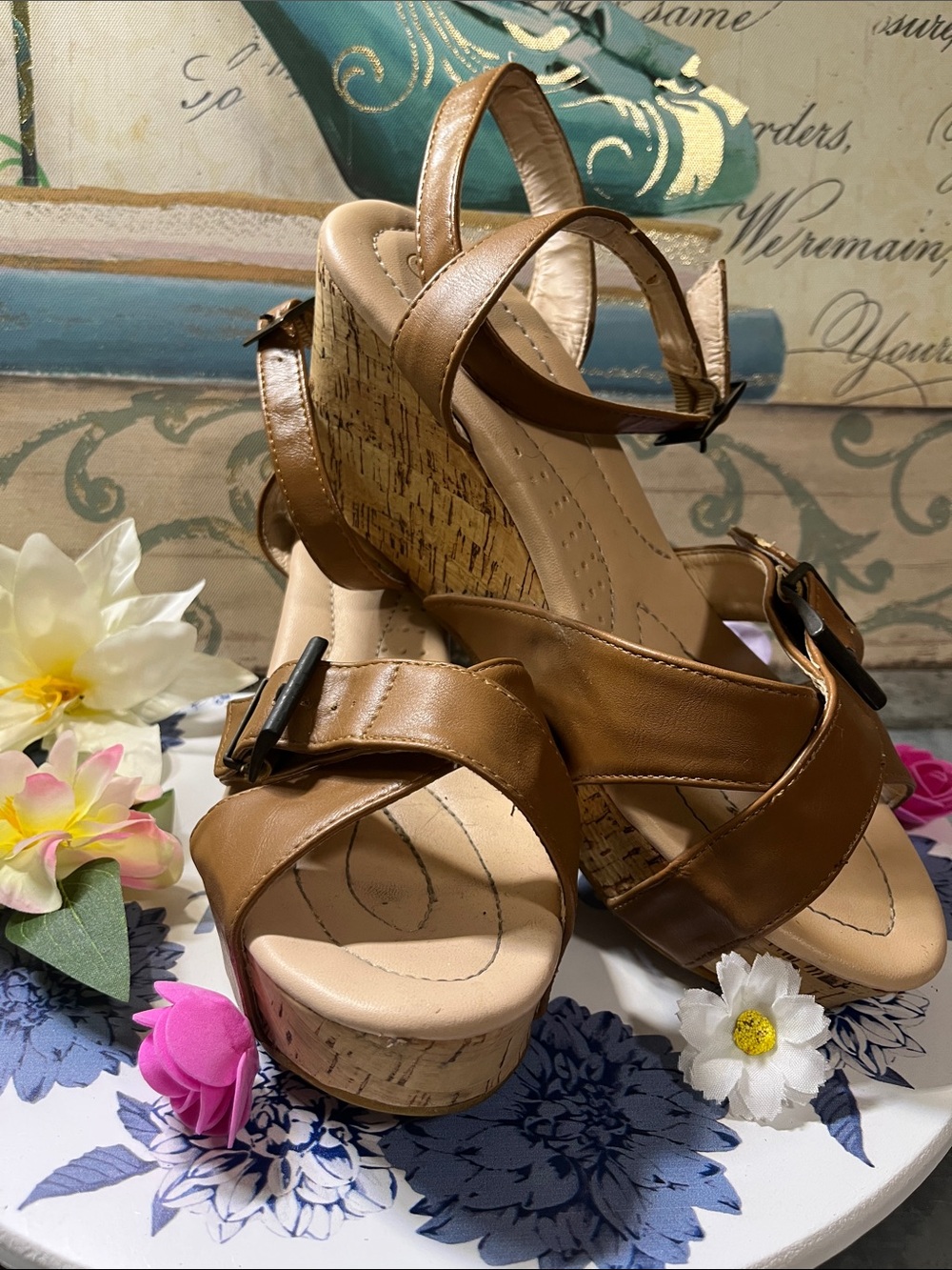 Wedge heel. Light brown size 8